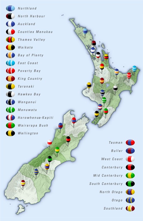 NZ Provincial Rugby Map