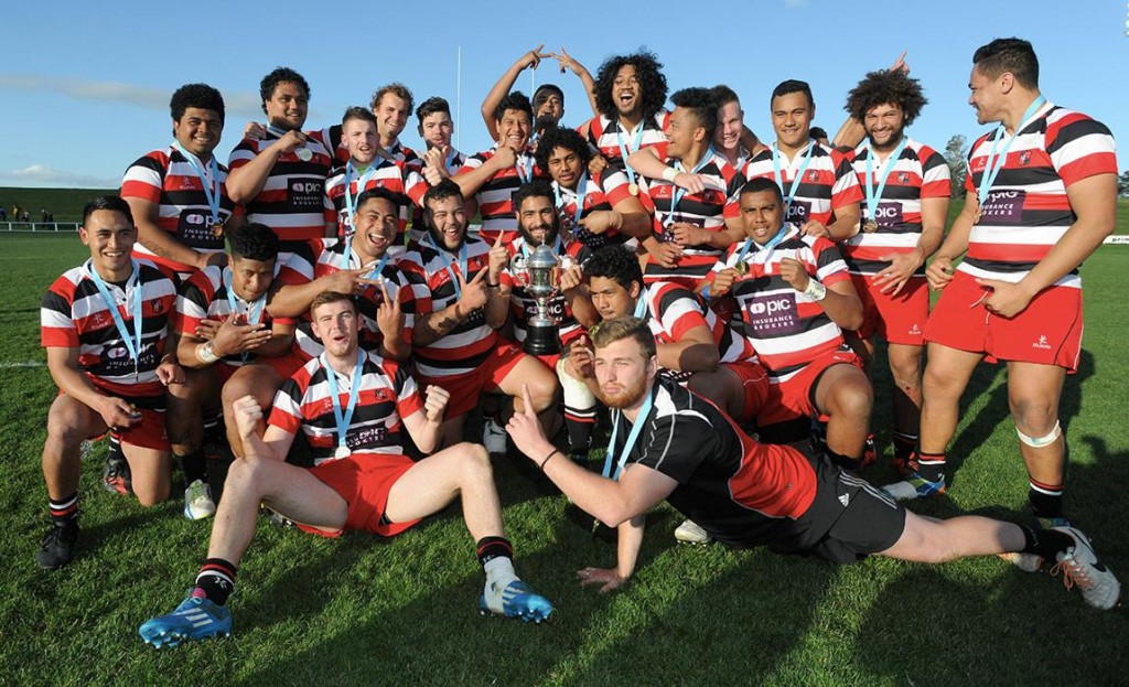 Counties Manukau celebrate after winning the Jock Hobbs Memorial Under-19 Provincial rugby union tournament Michael Jones Trophy final between Tasman and Counties Manukau at Owen Delaney Park, Taupo, New Zealand on Saturday, 03 October 2015.